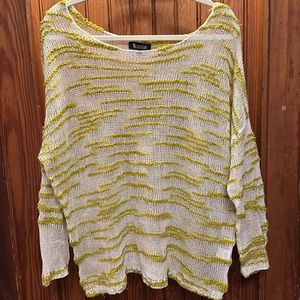 Sisters knitwear. Scoop neck, unique pattern with lime-green and cream thread.